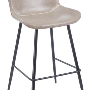 Taburete tapizado gris con respaldo y estructura metálica negra modelo SAMPER para cocina y bar