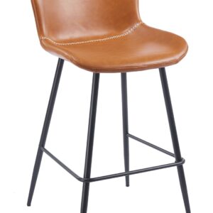 Taburete tapizado SAMPER con estructura metálica negra y asiento similpiel vintage marrón con respaldo