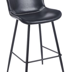 Taburete tapizado SAMPER con respaldo y estructura metálica negra, tapizado en similpiel vintage negro