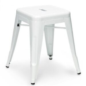 Taburete bajo TOL EK LIMITED blanco de acero apilable 46 cm de altura para interiores y exteriores