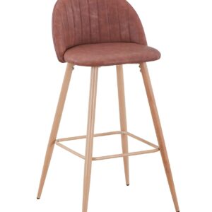 Taburete tapizado VELVET NEW con patas metálicas imitación madera y asiento similpiel vintage cuero