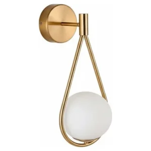 Aplique de pared BRAD dorado con tulipa blanca · cristal blanco y casquillo g9