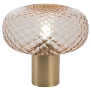 Lámpara de mesa GERA SOH28 dorada · perfil bajo de 28 cm y cristal esmerilado
