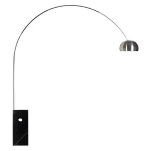 Lámpara de pie NEW ARC BIG cromada con base rectangular de mármol negro