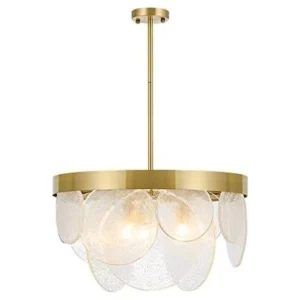 Lámpara de techo NOHRA dorada de cristal · metal dorado y cristales colgantes